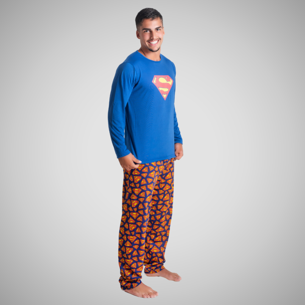 Pijama Longo Adulto Masculino Manga Comprida Estampa Super Herói Pai Conjunto Frio Linha Noite w Roupa Para Dormir 326 em Oferta na Shopee