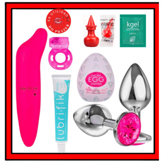 Kit Sex Shop Plug Anal Pequeno + Vibrador Feminino Ponto G + Egg Masturbador Masculino + Gel Lubrificante Lubrifik + Anel Peniano