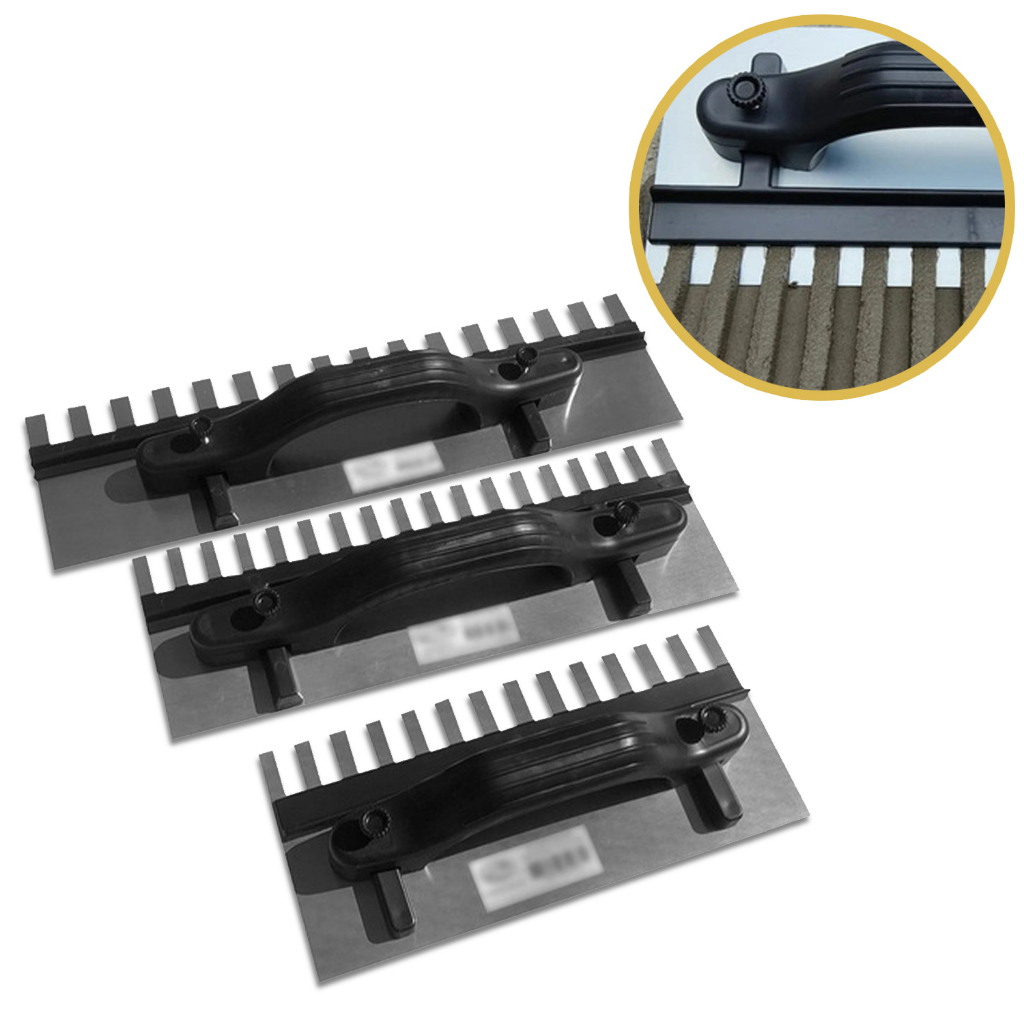 Desempenadeira Aço Dentada Com Regulagem 27, 35, 43 X 12cm Grande Azulejista Cabo Fechado