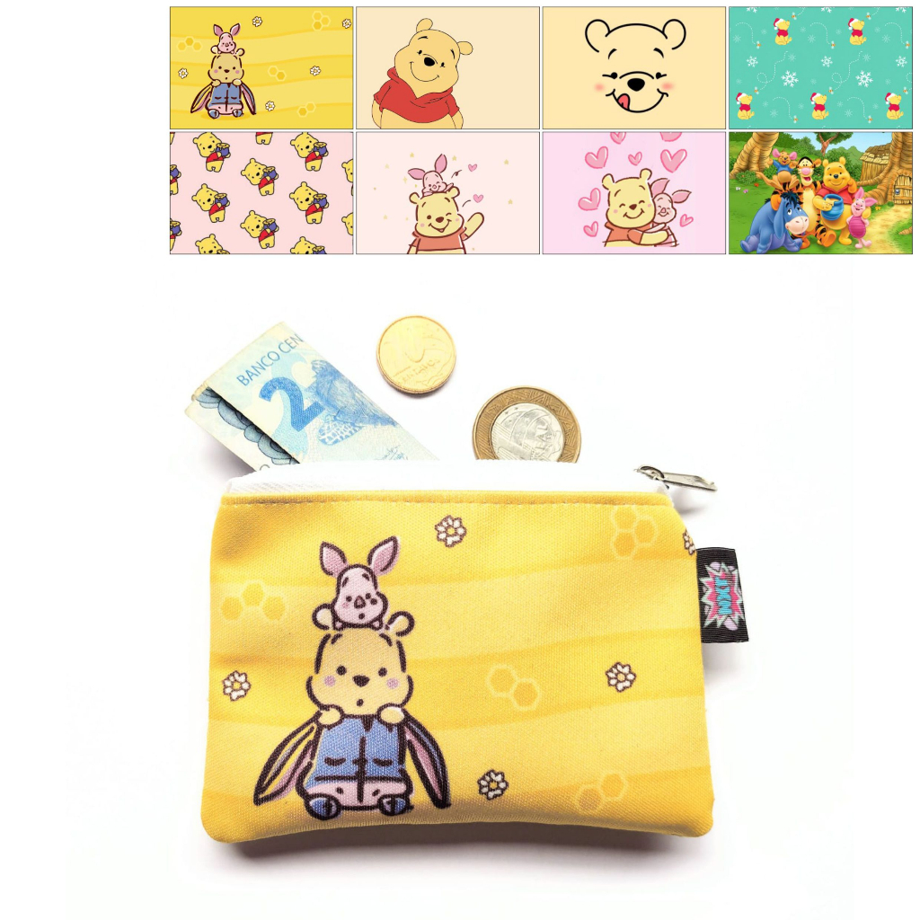 Porta Moedas / Fone / Cartão / Níquel / Bolsinha / Carteira / Mini Nécessaire Ursinho Pooh / Winnie The Pooh / Urso