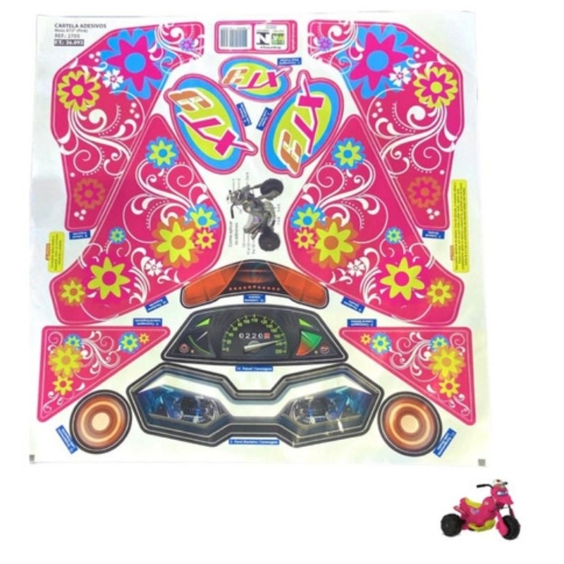 Cartela de Adesivos para Moto Elétrica Infantil XT3 Brinquedos Bandeirante Modelo Novo Etiqueta Decorativa Colante