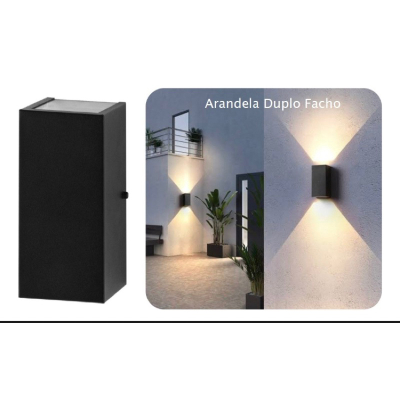 Arandela Preta Duplo Facho De Luz Efeito Foco Externa