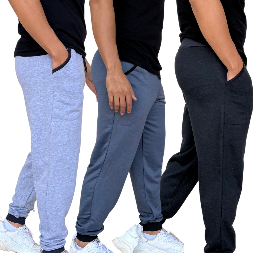 Kit 3 Calças jogger Moletom Peluciada Masculina Básica calca moleton Inverno Plus size Extra grande