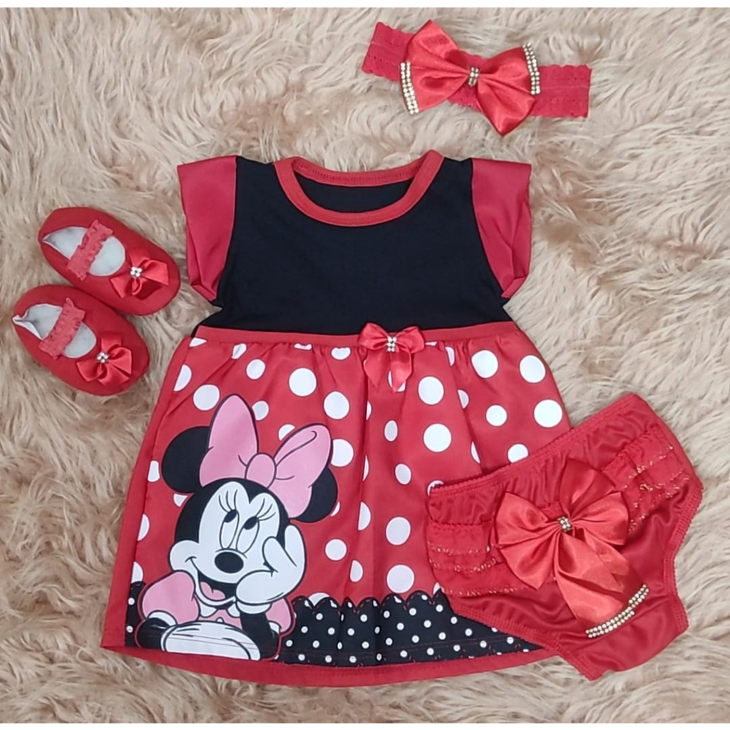 Look Completo Vestido Minnie Baby Mesvesário Minnie ENVIO IMEDIATO