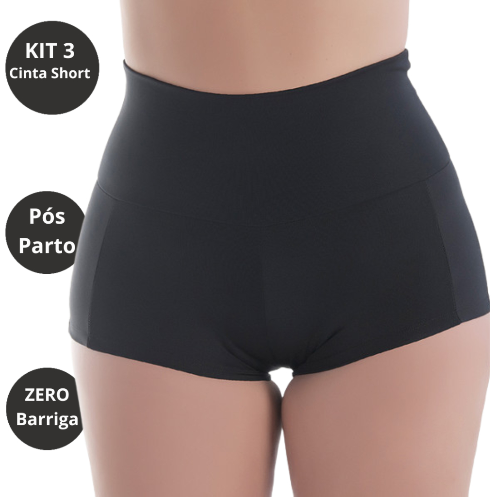 KIT 3 Cinta Modeladora Gestante Pós Parto Short Suplex