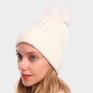 Touca Adulto Feminina Forrada Com Pompom Cores Variadas Pérola Outono Inverno