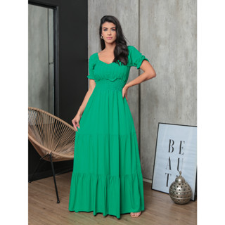 Vestido Longo Cintura Com Elastico