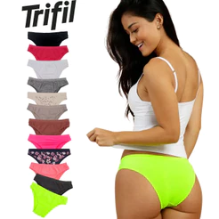 Kit Com 3 Calcinhas Original Trifil Tanga Biquíni Em Microfibra Sem Costura Com Lateral Média