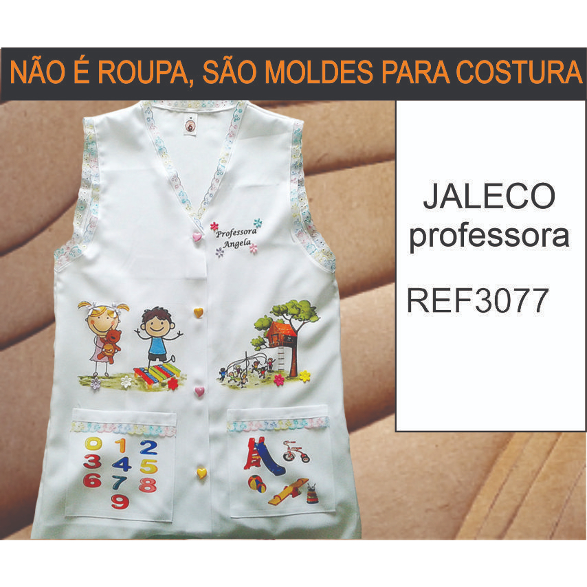 molde para costura REF3077 MOLDE JALECO BÁSICO REGATA PROFESSORA em Oferta na Shopee