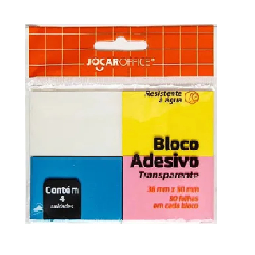 Bloco de Anotações Adesivo Transparente c/4 50fls - Jocar Office