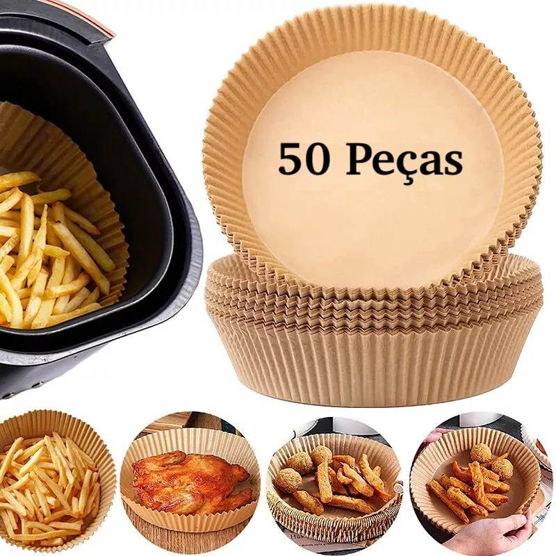 Kit Forma De Airfryer Descartável Redondo Antiaderente Para Cozimento Papel Fritadeira Elétrica