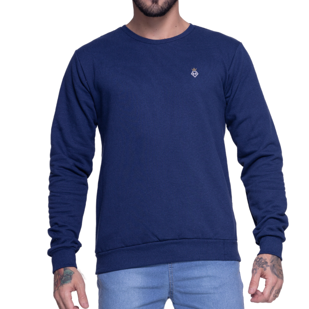 Blusa Moletom De Frio Unissex Sem Capuz Gola Careca Redonda