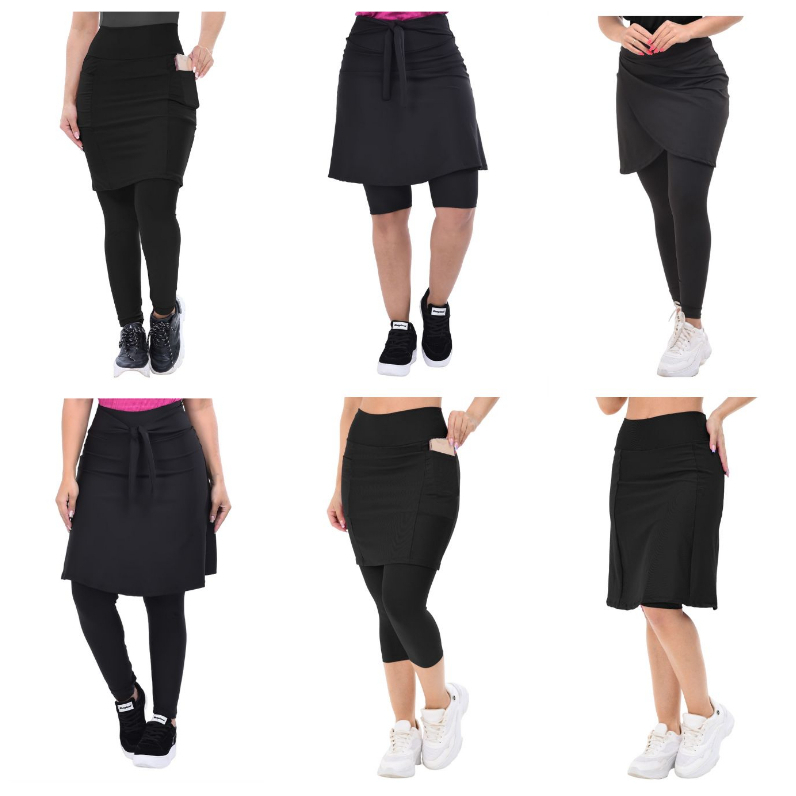 Calça Saia Fitness Moda Evangelica Cristã Look Evangelico Calça Saia Capri Preto Vários Modelos
