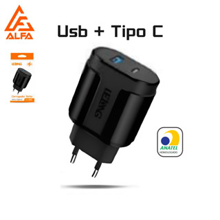 Carregador Fonte para iPhone Turbo Rapido 36w PD Tipo C Usb 2 Entradas