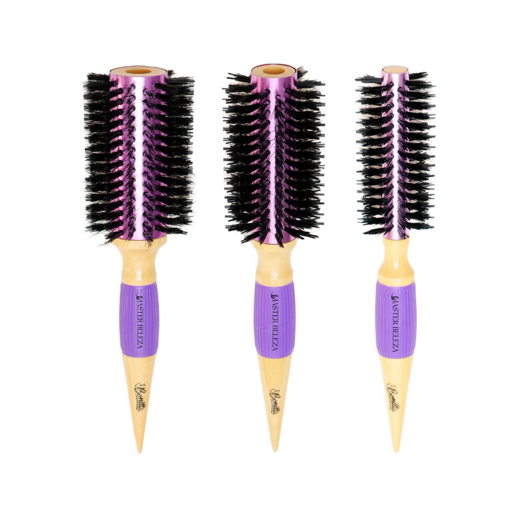 Kit 3 Escova Profissional Thermal Metallic Pro Wood Roxo Madeira