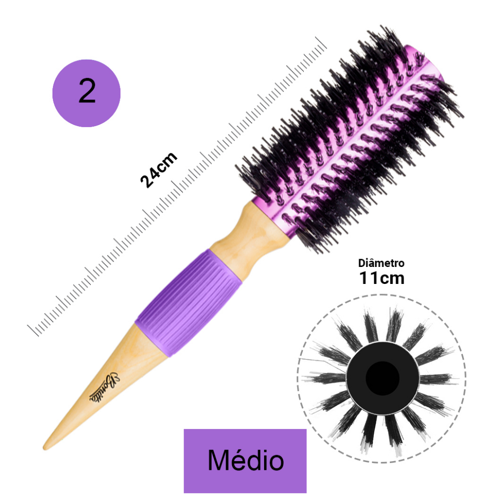 Kit 3 Escova Profissional Thermal Metallic Pro Wood Roxo Madeira · foto 2