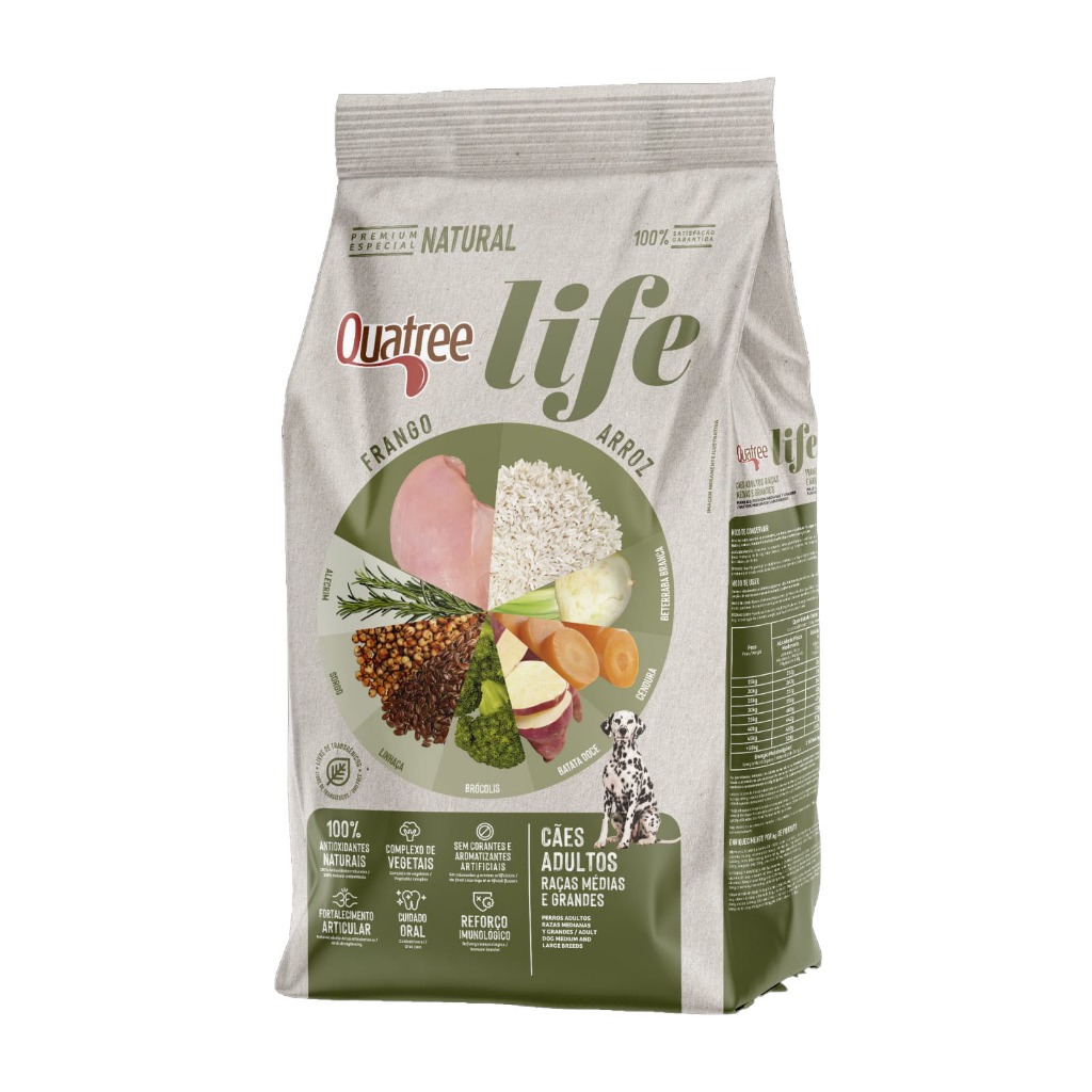 Ração Quatree Life Cães Adultos Raças Médias e Grandes Frango e Arroz - 15kg em Oferta na Shopee