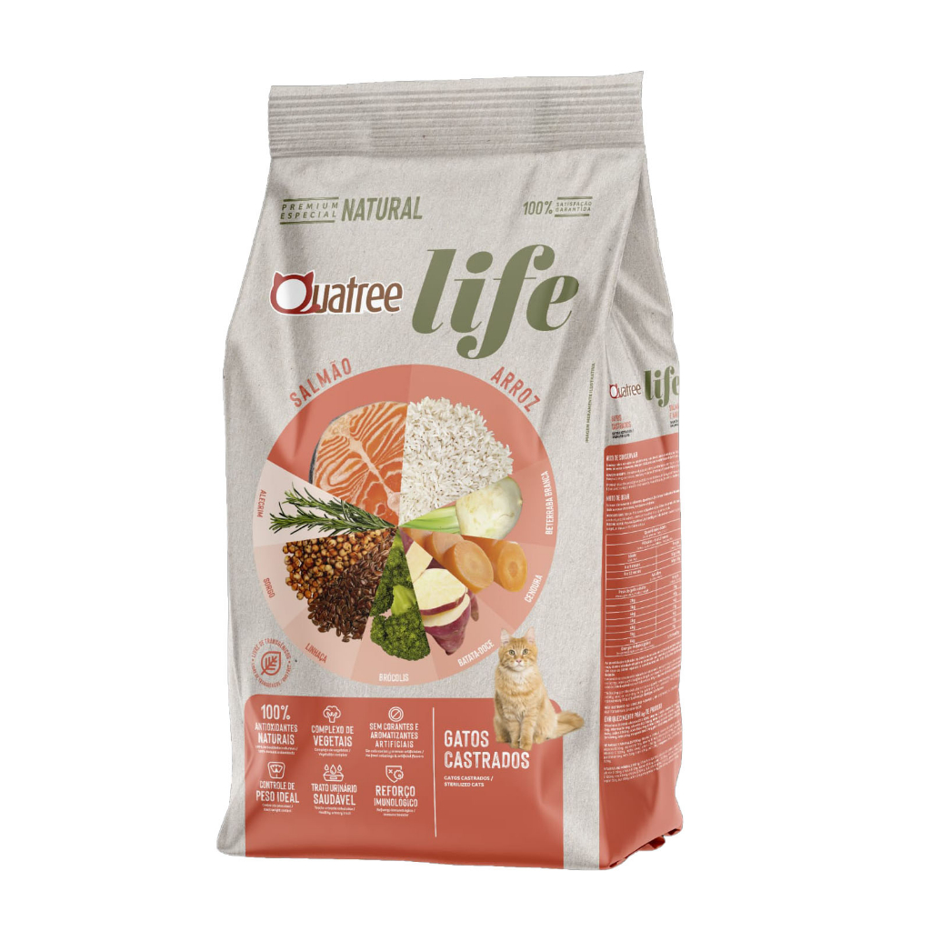 Ração Quatree Life Gatos Castrados Salmão e Arroz - 10,1kg em Oferta na Shopee