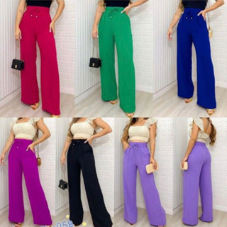 Calça pantalona wide leg reta duna com elástico varias cores