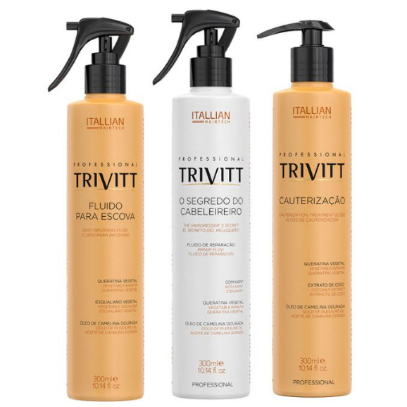 Cauterização Intensiva Trivitt + Fluido de Escova + Segredo Cabeleireiro Reconstrutor 300 Ml Trivitt
