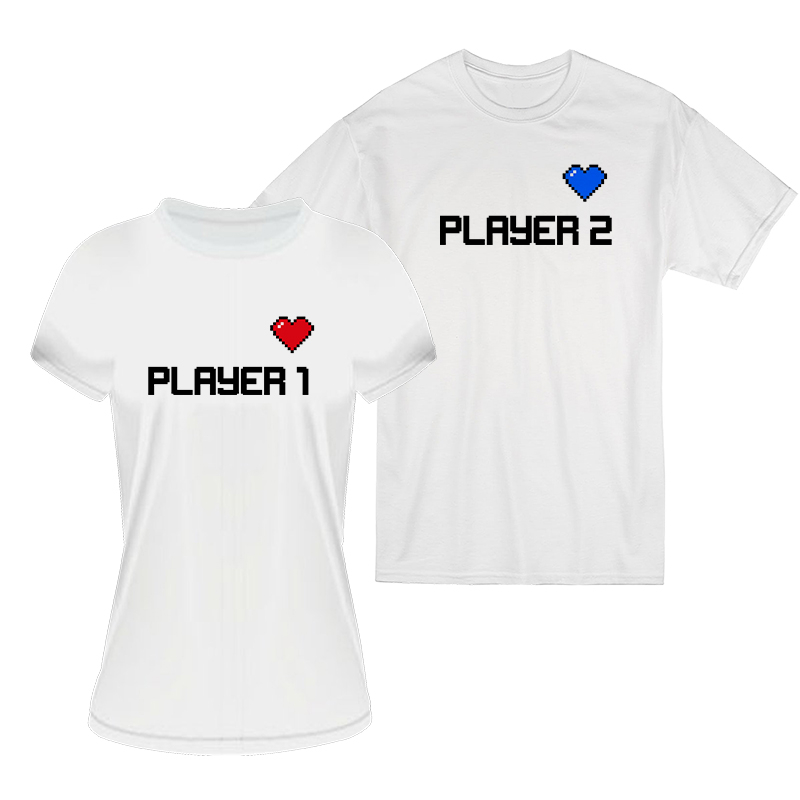 Kit Camiseta Casal Combinado Player 1 Player 2 – Casal Gamer Namorados Vídeo Game Shirt