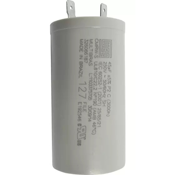 Capacitor Universal para Lavadoras 45Uf 250vac 127v Original Weg em Oferta na Shopee