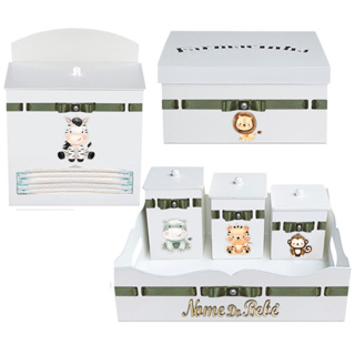 Kit Higiene para bebê Safari baby Mdf Personalizado com Nome em Oferta na Shopee
