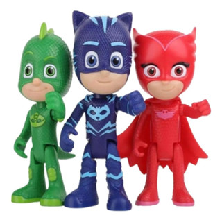 Kit 3 Bonecos Pj Masks 15cm Menino Gato Corujita Largatixo