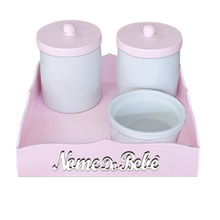 Kit Porcelana Bebê Rosa Luxo Potes e Bandeja em Oferta na Shopee