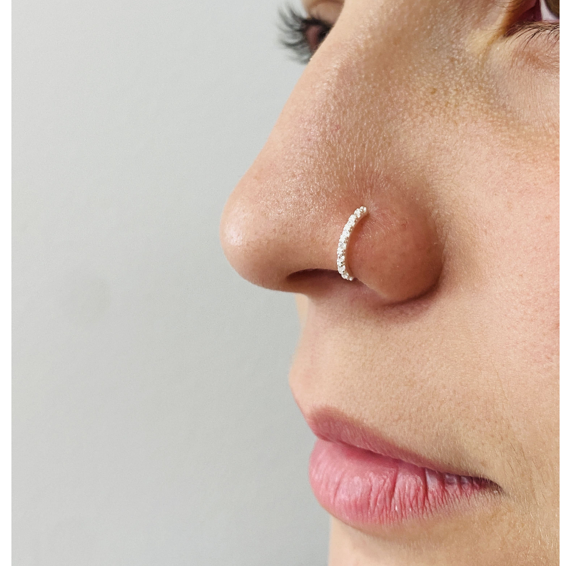 Piercing Nariz Argola Cravejada Prata 925 Cartilagem Furo Orelha em Oferta na Shopee