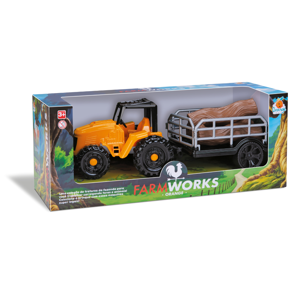 Brinquedo Trator Com Tora Farm Works Fazenda Orange Toys
