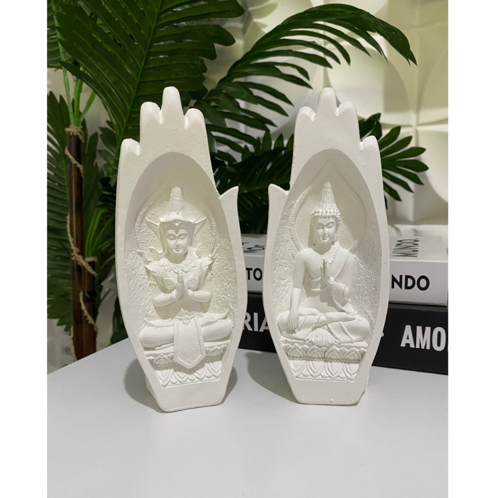 Imagem Estatueta Par De Mão Casal De Buda Hindu Tibetano Estátua Decorativa Em Gesso Cru
