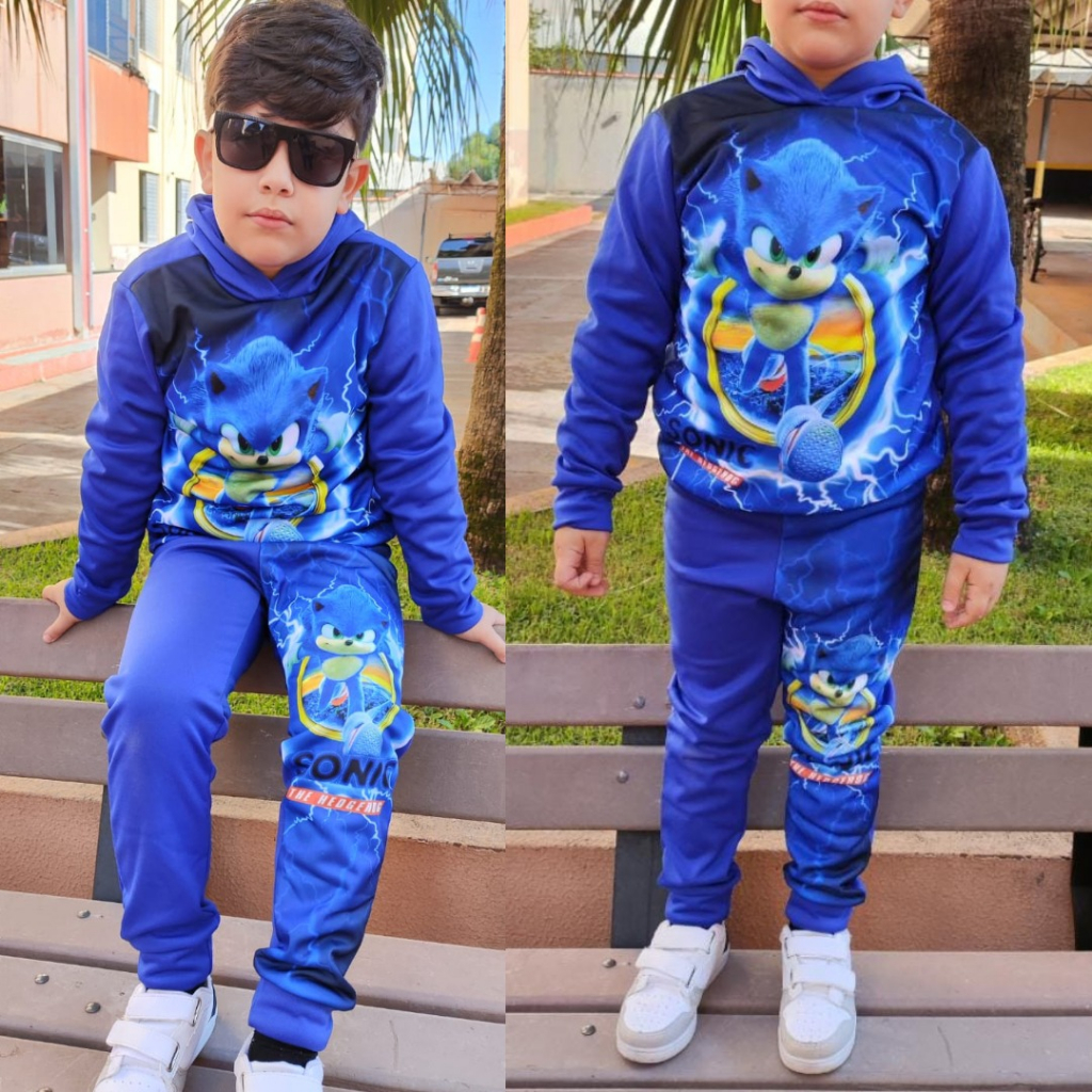 Conjunto de Moletom infantil do Sonic cor azul