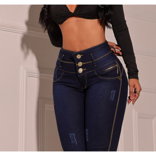 Calça Jeans Lycra Stretch Ziper Cintura Cós Linda Estilo Elastano