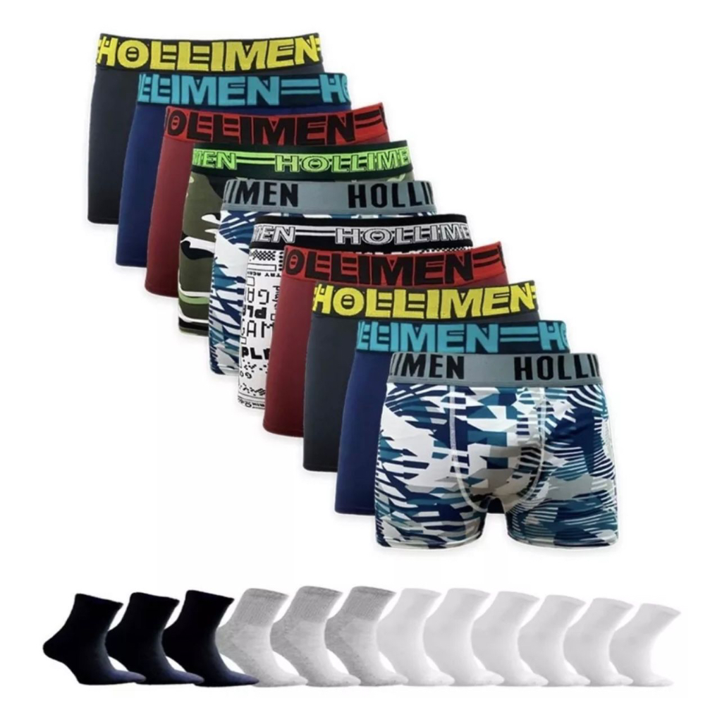 Kit 5 Cuecas Box Boxer Microfibra + 6 Pares de Meia Algodão em Oferta na Shopee