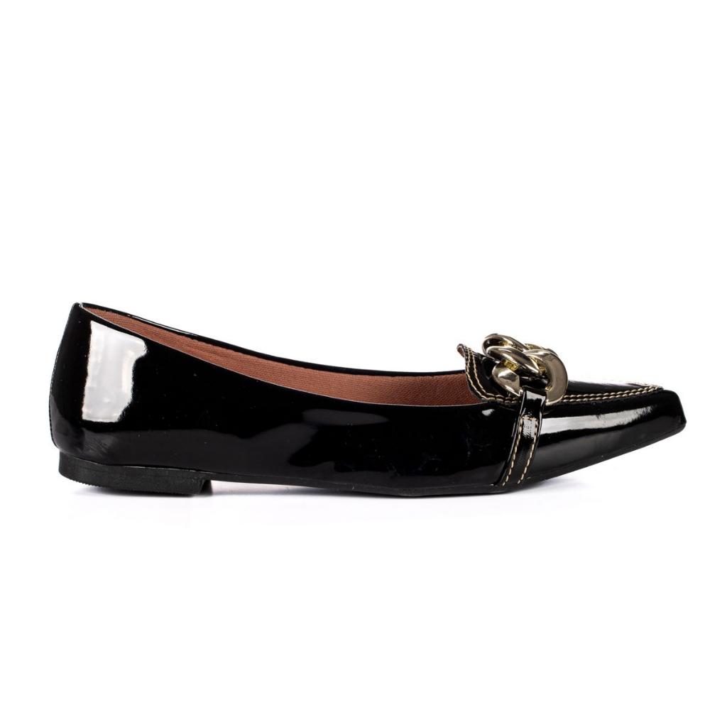 Sapatilha Feminina JJOJO Cora Com Corrente Bico Fino Confortavel e Elegante Salto Rasteirinha