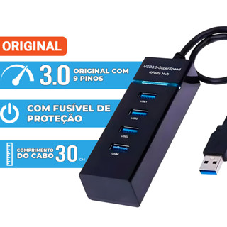 Hub USB 3.0 4 Portas Alta Velocidade 5 Gbps Com fusível de Proteção e tomada de alimentação 5V em Oferta na Shopee