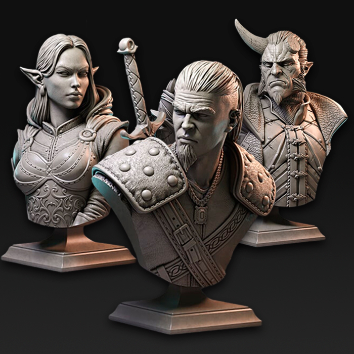 Miniaturas RPG Heróis Guerreiros e Arqueiras The Witcher e Hellboy Bustos - Edição Limitada