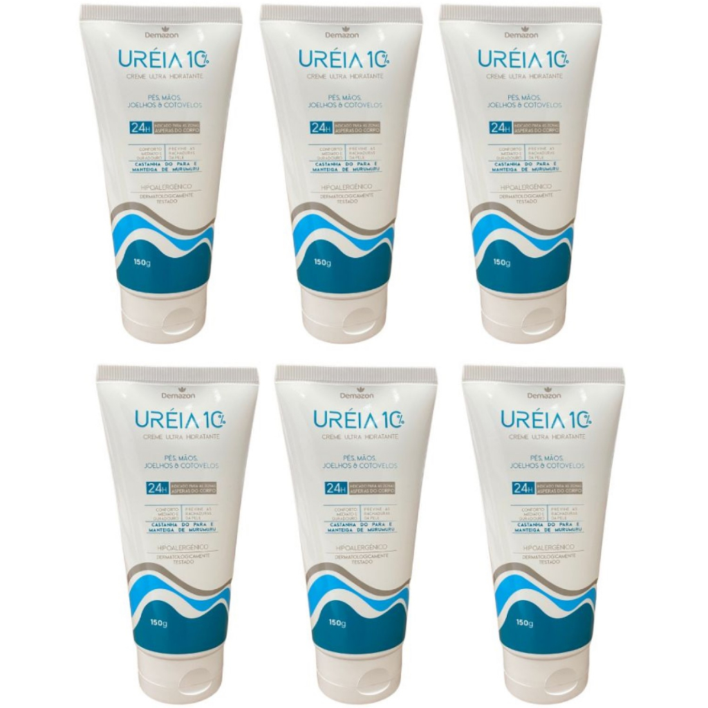 Creme Hidratante Ureia Kit 6 Unidades Demazon Ultra Hidratante Pés Mãos Pele Ressecada
