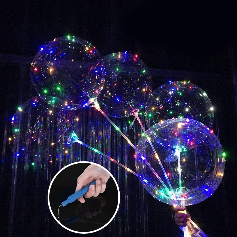 25 Balão Bubble Transparente 24 Polegadas Com Led Bastão e Varetas Festa Decoração