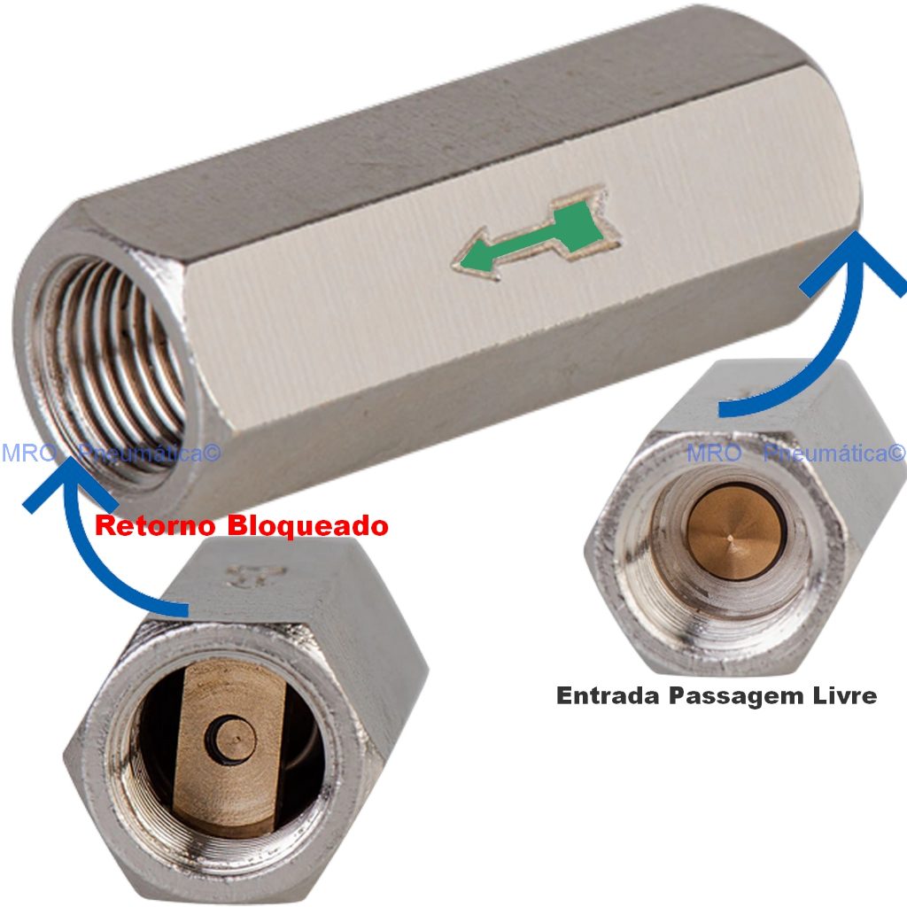 1 PEÇAS - Válvula Retenção Pneumática ROSCA BSP FEME / FEMEA - Para Ar Comprimido / Suspensão a Ar