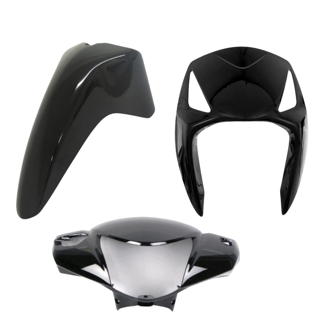 Kit Carenagem Biz + 125 2006 a 2007 com freio a Disco Frontal+Carenanagem do Farol+Para Lama Dianteiro Preto Brilhante
