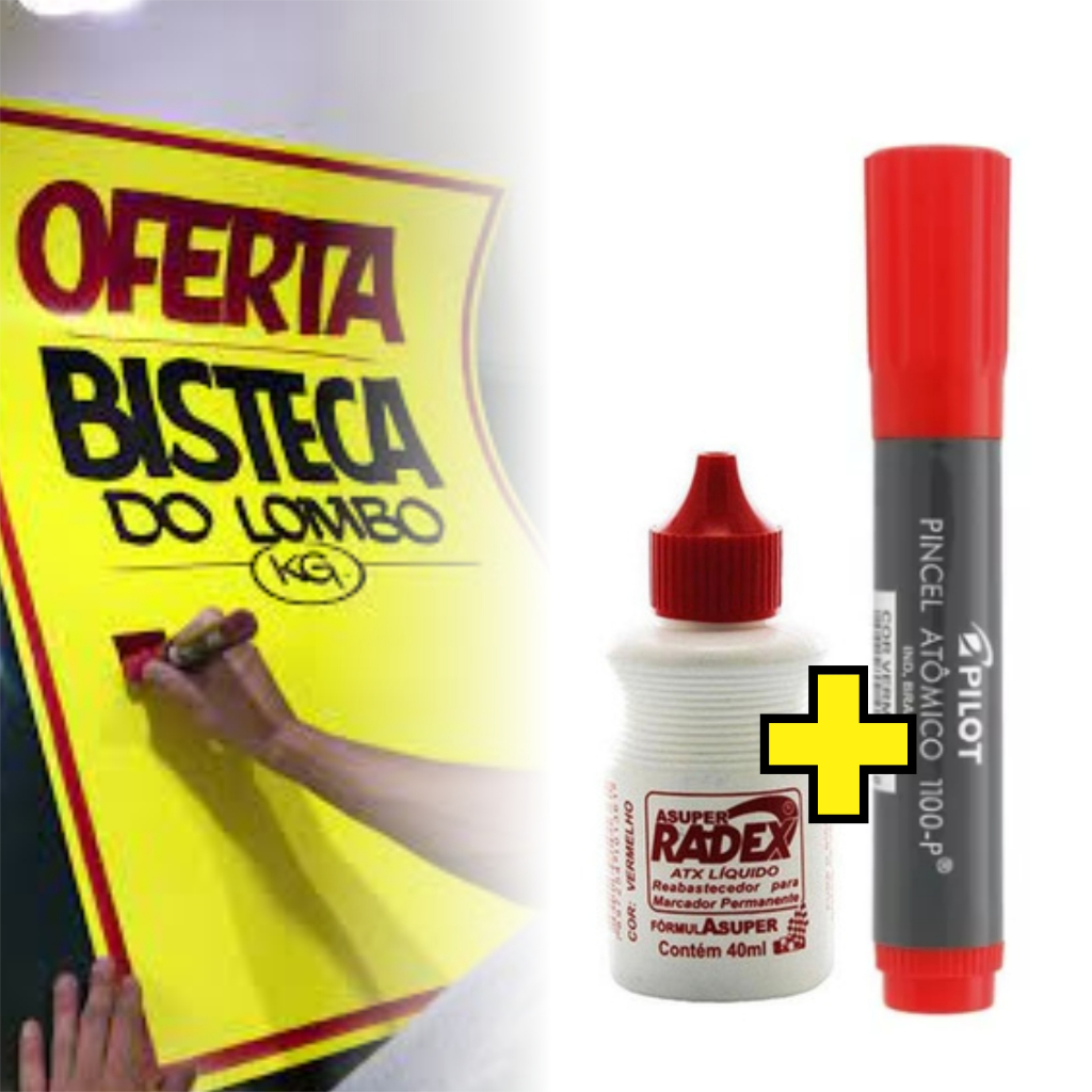 CANETÃO CARTAZISTA - Caneta para Cartaz + Tinta REPOSIÇÃO - Preto e Vermeho em Oferta na Shopee
