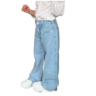 Calça Jeans Infantil Feminina Wide Leg Pantalona Destroyed Menina