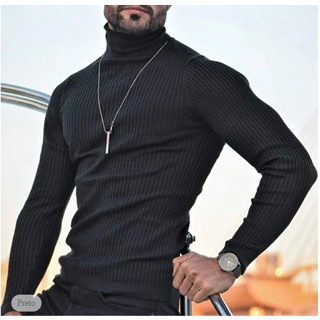Cacharrel Blusa  Masculina Canelada Suéter Gola Alta MASCULINA