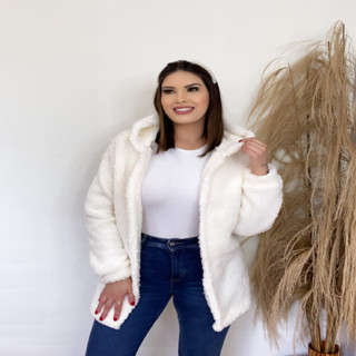 CASACO DE SHERPA TEDDY GROSSO COM CAPUZ BOLSO SUPER PROMOÇAO INVERNO
