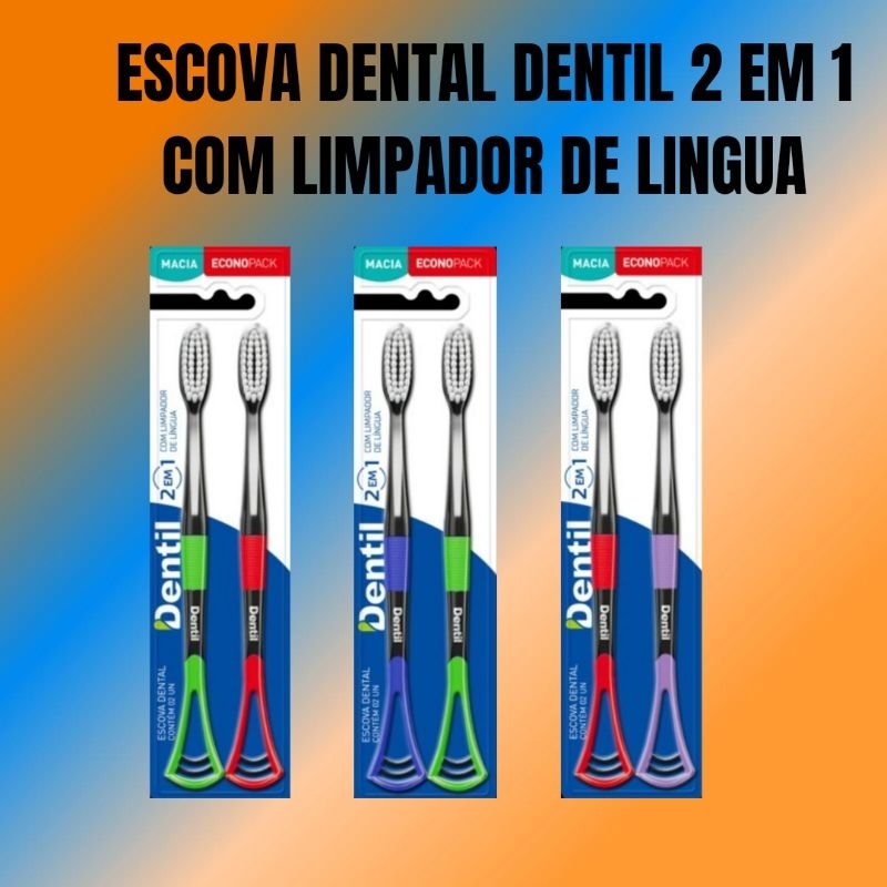 Escova Dental Dentil 2 em 1 com Limpador de Lingua