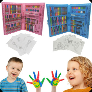 Maleta Estojinho Maletinha Estojo Escolar Kit Pintura Infantil 98 Peças Giz Canetinha Tinta Aquarela Desenhos Colorir Papelaria Presente