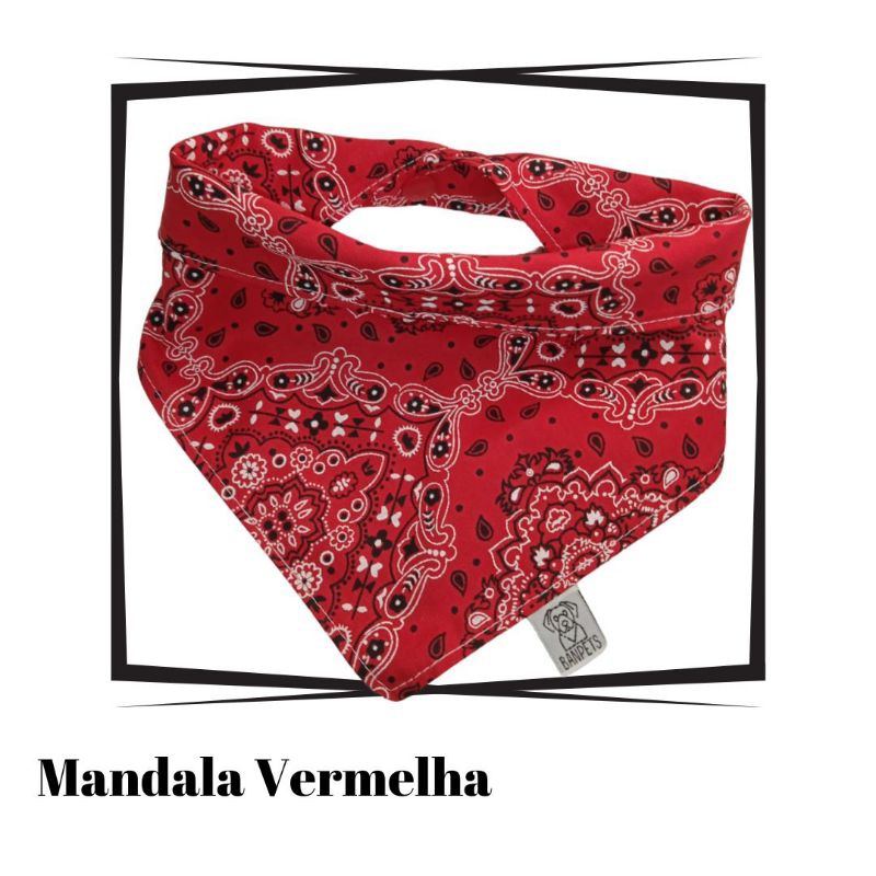 Bandana para Pet Dupla Face com Botão de Pressão Cães Cachorro Gato - Bandana Mandala