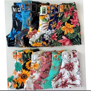 Short Feminino Cinto Fake P M G e GG Estampado
